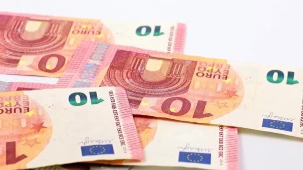 Billetes Euros Que Caen Sobre Superficie Mesa — Vídeos de Stock