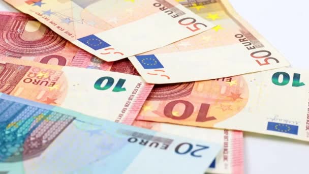 Billetes Euros Que Caen Sobre Superficie Mesa — Vídeos de Stock