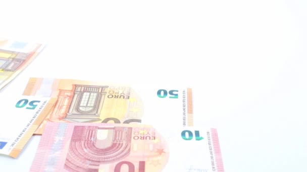 Tagihan Euro Jatuh Permukaan Meja — Stok Video