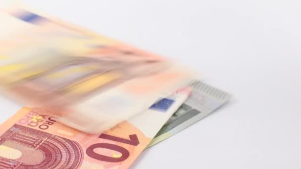 Banknoty Euro Spadające Powierzchnię Stołu — Wideo stockowe