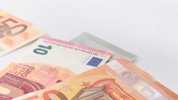 Euro Bills Falling Table Surface — Stock Video