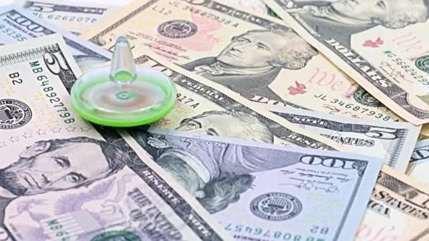 Rotation Plastic Whirligig Pile American Paper Bills Dollars Symbol Stable — Stock Video