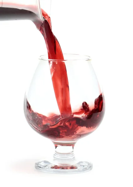 Jet Vin Rouge Tombe Dans Verre — Photo