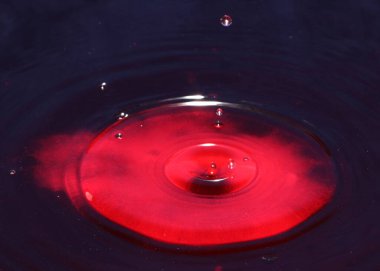 Kirli zehirli suyun yüzeyine kan kırmızı sıvı damlıyor.