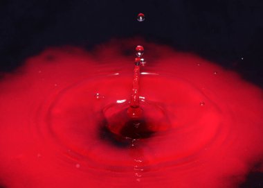 Zehirli su yüzeyine kırmızı sıvı damlası