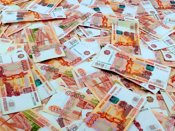 Montón Billetes Cinco Milésimas Rublo Ruso Como Elemento Economía Comercial — Foto de Stock