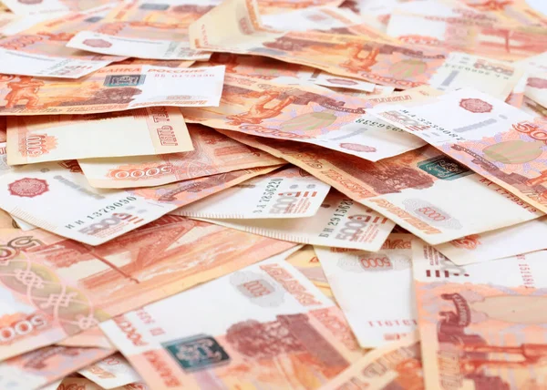 Montón Billetes Cinco Milésimas Rublo Ruso Como Elemento Economía Comercial — Foto de Stock