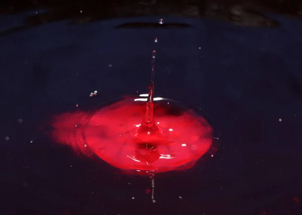 a drop of bloody liquid falls into a container of dirty water