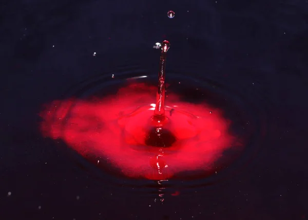 a drop of bloody liquid falls into a container of dirty water