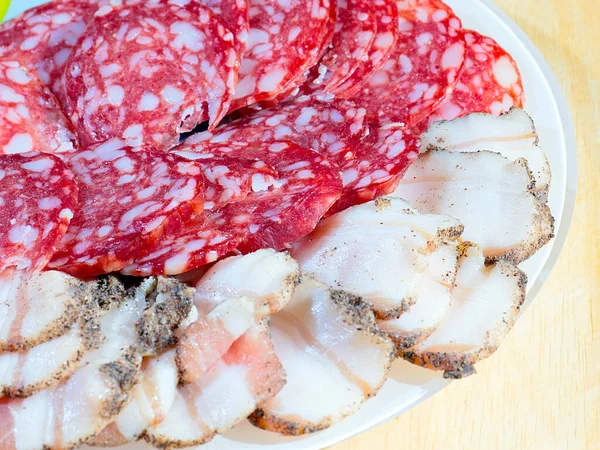 Chopped Slices Raw Sausage Slices Fresh Lard — Stock Photo, Image