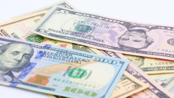 Papierowe Banknoty Amerykańskie Dolary Spadające Stos Pieniędzy — Wideo stockowe