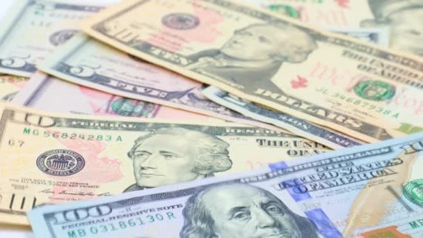 Banconote Carta Dollari Americani Che Cadono Mucchio Soldi — Video Stock