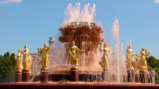 Rena Vattenstrålar Druzhba Narodov Fontän Parken Staden Moskva Ryssland — Stockvideo