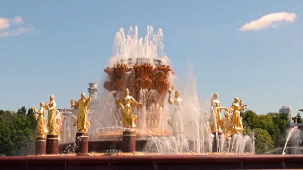 Getti Acqua Puliti Nella Fontana Druzhba Narodov Nel Parco Della — Video Stock