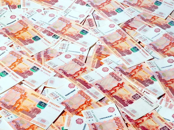 Una Pila Cinco Mil Billetes Rublos Rusos — Foto de Stock