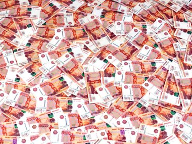Ticaret ekonomisinin bir parçası olarak Rus rublesi, beş bininci kağıt yığını.