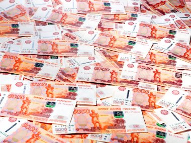 Ticaret ekonomisinin bir parçası olarak Rus rublesi, beş bininci kağıt yığını.