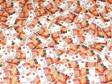 Ticaret ekonomisinin bir parçası olarak Rus rublesi, beş bininci kağıt yığını.
