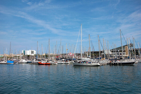yachts in the parking lot of the seaport of Barcelona Spain