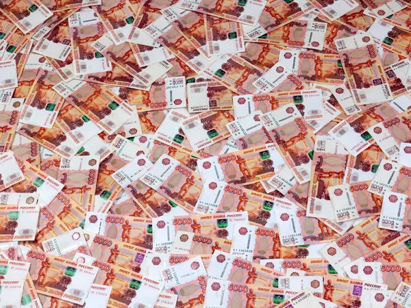 Ein Stapel Von Fünftausendsten Papierrechnungen Russische Rubel Als Teil Der — Stockfoto