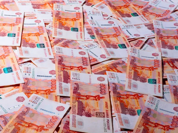 Una Pila Cinco Mil Billetes Papel Rublos Rusos Como Parte —  Fotos de Stock