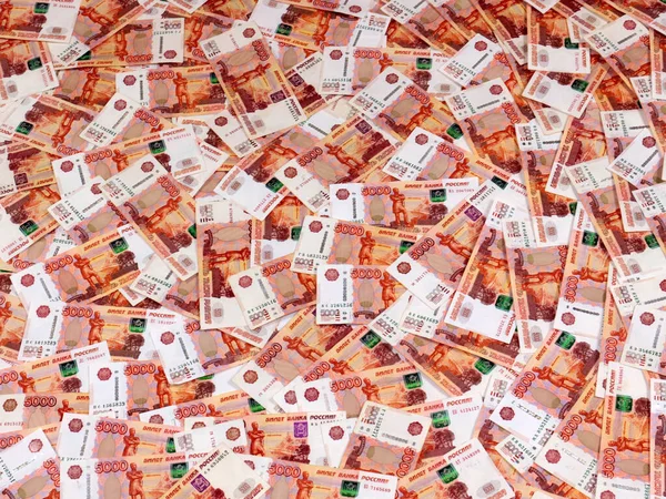 Een Stapel Van Vijfduizendste Papieren Biljetten Russische Roebel Als Onderdeel — Stockfoto