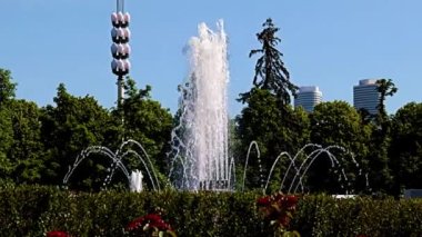 Moskova Rusya Federasyonu şehrinin parkındaki fıskiyede güzel temiz su püskürtüleri var.