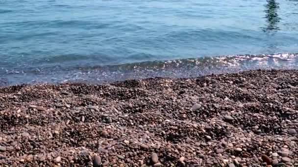 Ondas Mar Limpo Correr Para Praia Seixos Arenosos Como Lugar — Vídeo de Stock