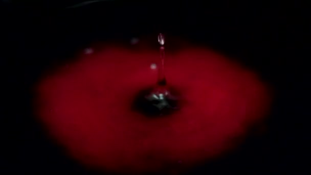 Strömung Eines Tropfens Roter Flüssigkeit Auf Die Oberfläche Sauberen Wassers — Stockvideo