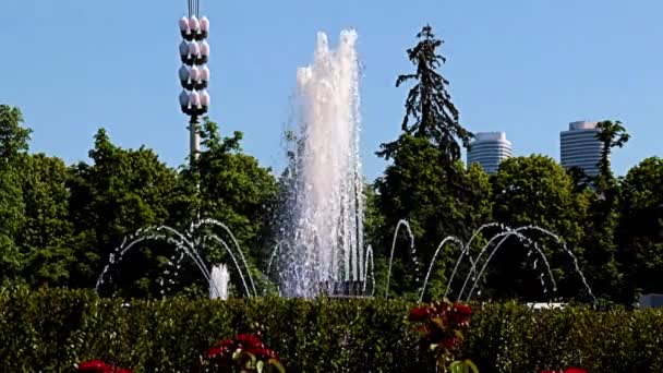 在俄罗斯联邦莫斯科市公园的喷泉中 美丽的清澈的水柱 — 图库视频影像