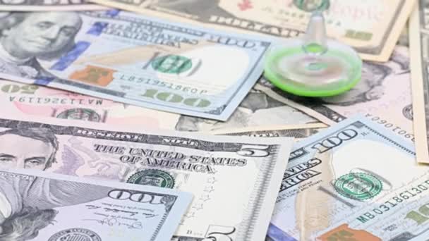 Spinning Children Toy Whirligig Pile Paper Bills American Dollars — Stock Video