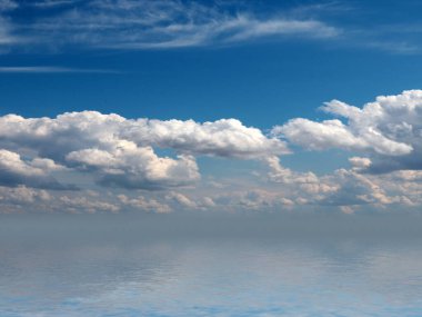 Okyanus yüzeyindeki güneşli gökyüzünün yansıması