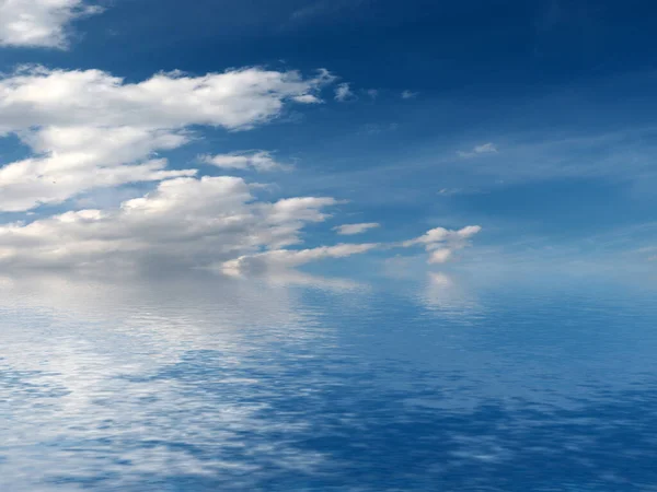 reflection of sunny cloudy sky in calm sea surface