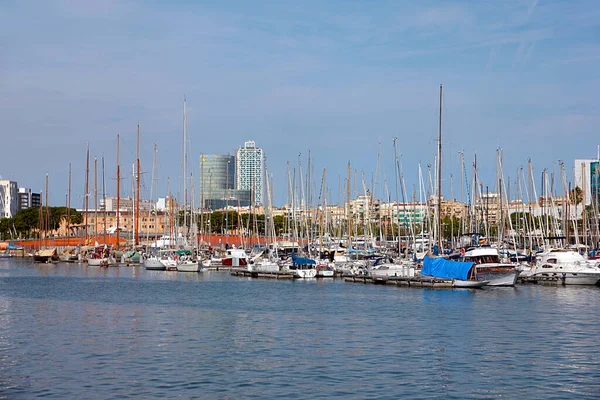 Beaux Yachts Mer Gracieux Tiennent Dans Port Barcelone Espagne — Photo