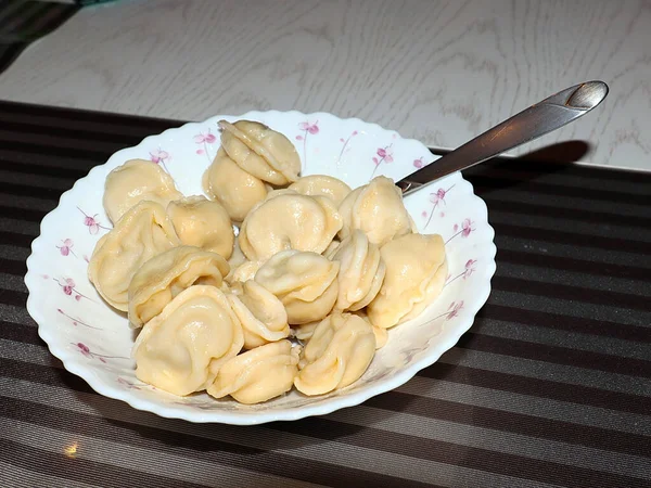 Hot Russian Dumplings Plate Summer Cafe — Stock fotografie