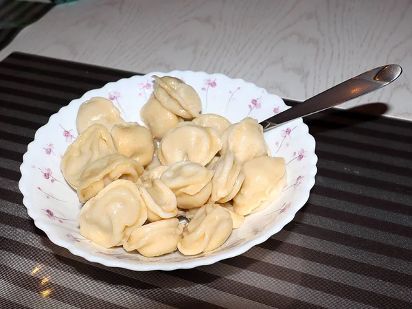 Hot Russian Dumplings Plate Summer Cafe — Fotografia de Stock