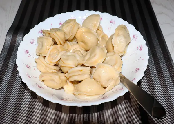 Hot Russian Dumplings Plate Summer Cafe — Foto Stock