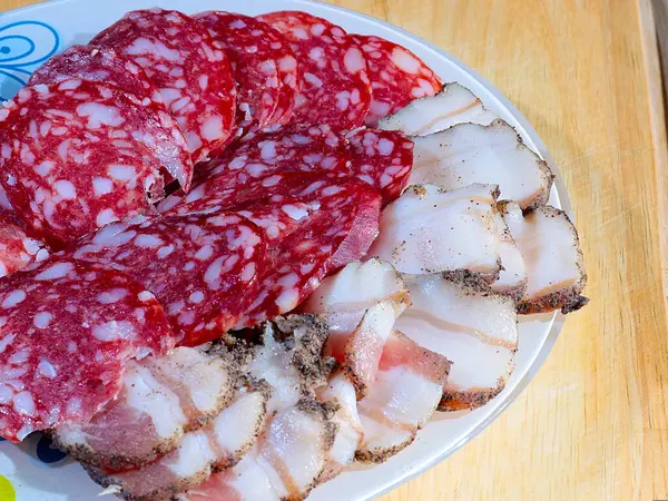 Sliced Raw Sausage Salted Lard — Foto de Stock