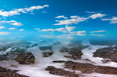 Güzel kumlu sahil ve bulutlu yaz gökyüzü