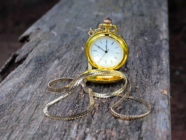 Horloge Antique Dans Boîtier Trouvent Sur Une Vieille Planche Veille — Photo