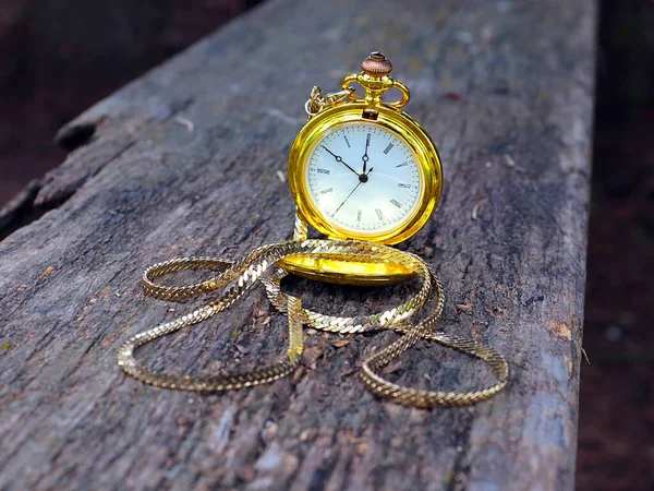 Horloge Antique Dans Boîtier Trouvent Sur Une Vieille Planche Veille — Photo