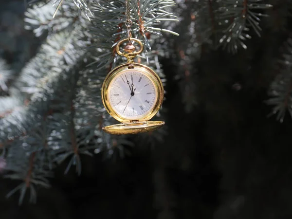 Relógio Bolso Antigo Ramos Pinho Ano Novo Véspera Natal — Fotografia de Stock