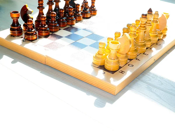 Wooden Pieces Prepared Tournament Chess Board — Stock Photo, Image
