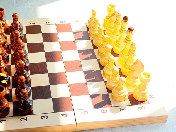 Wooden Pieces Prepared Tournament Chess Board — Stock Photo, Image