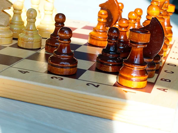 Wooden Pieces Prepared Tournament Chess Board — Stock Photo, Image