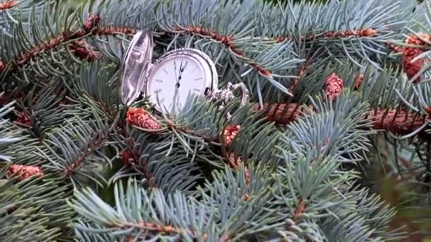 Orologio Tasca Vintage Albero Natale Come Simbolo Della Festa — Video Stock