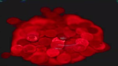 Kanlı bir damla, içinde Rus rublesi olan bir metal madeni paranın bulunduğu bir sıvının yüzeyine düşer.