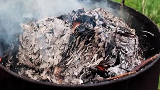 Szary Dym Jasne Płomienie Palenia Dokumentów Księgowych — Wideo stockowe