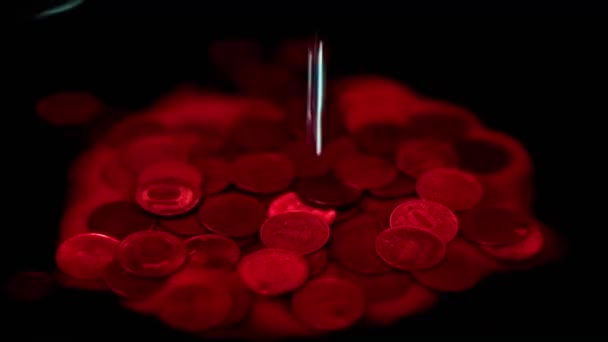 Drops Scarlet Liquid Fall Pile Metal Russian Rubles — Stock Video