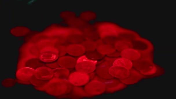 Drops Scarlet Liquid Fall Pile Metal Russian Rubles — Stock Video